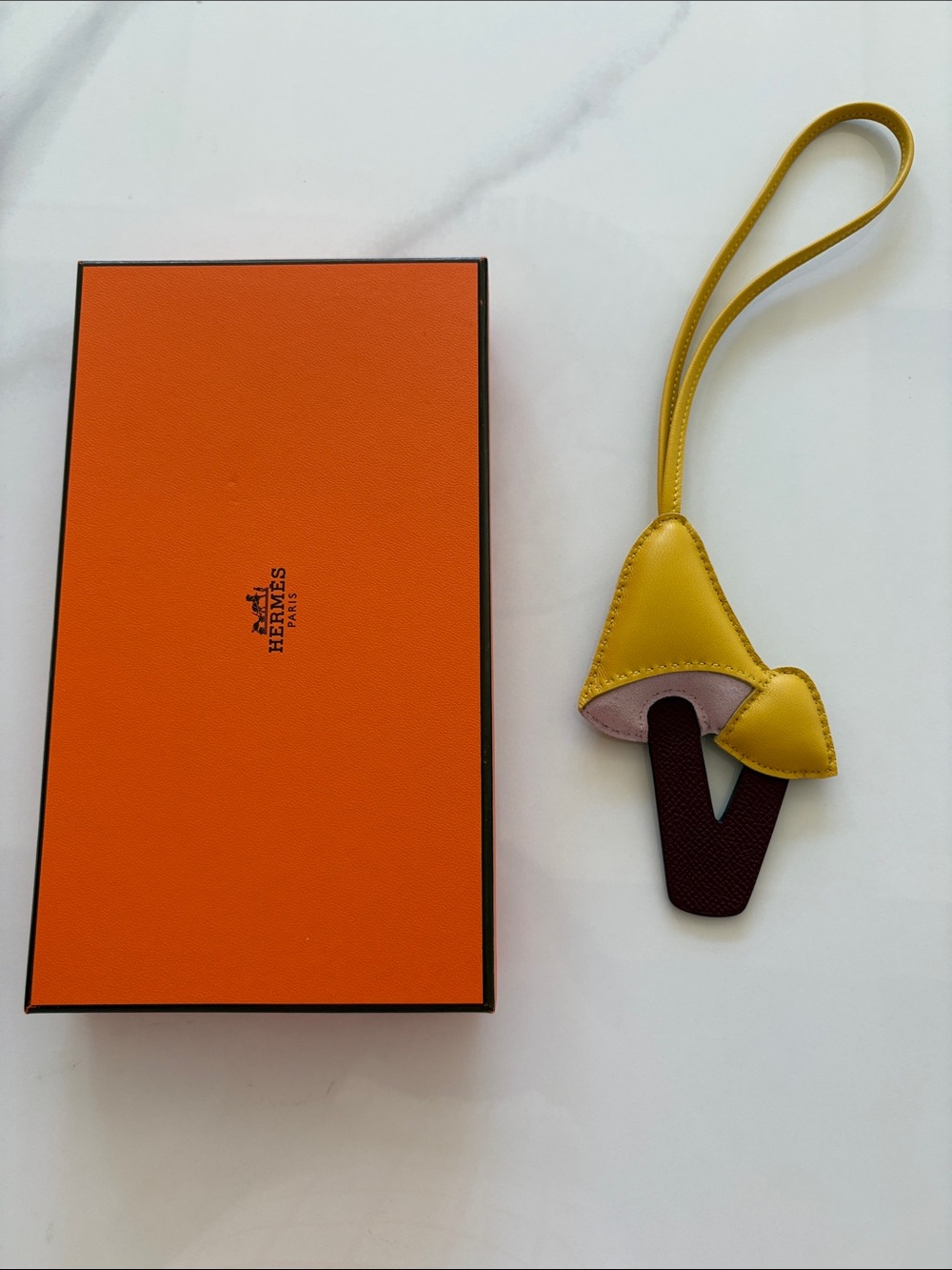 Hermes Yellow mushroom petit H Leather V Charm Bag Accessory